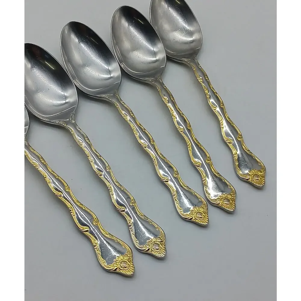 5 Oval Place Soup Spoon Tablespoon Rose Cascade Towle Supreme 18/8 Gold Accent